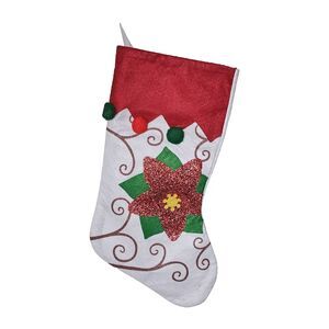 Poinsetta Handmade Felt Christmas Stocking Holiday Decor Never Used